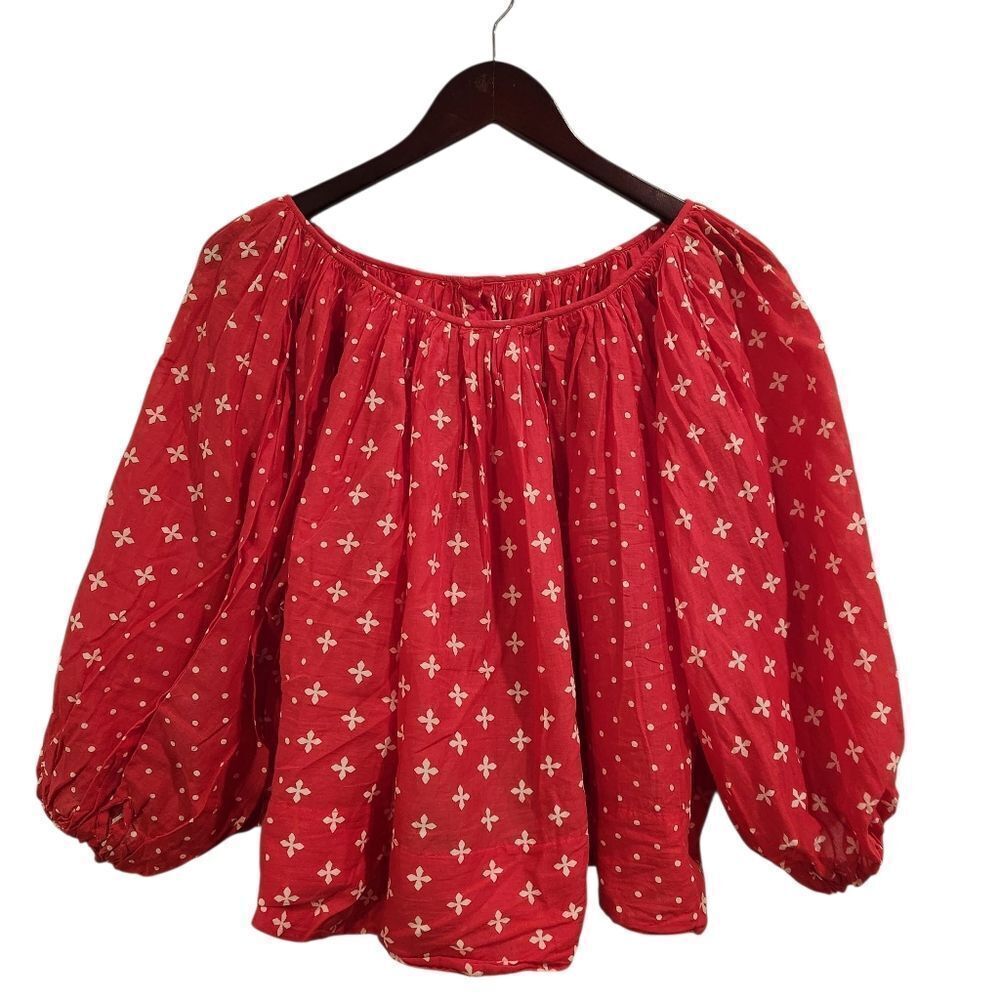 🅢🅐🅛🅔 Anthropologie Kopal Red Top Luma Peasant Blouse Medium - Picture 4 of 7